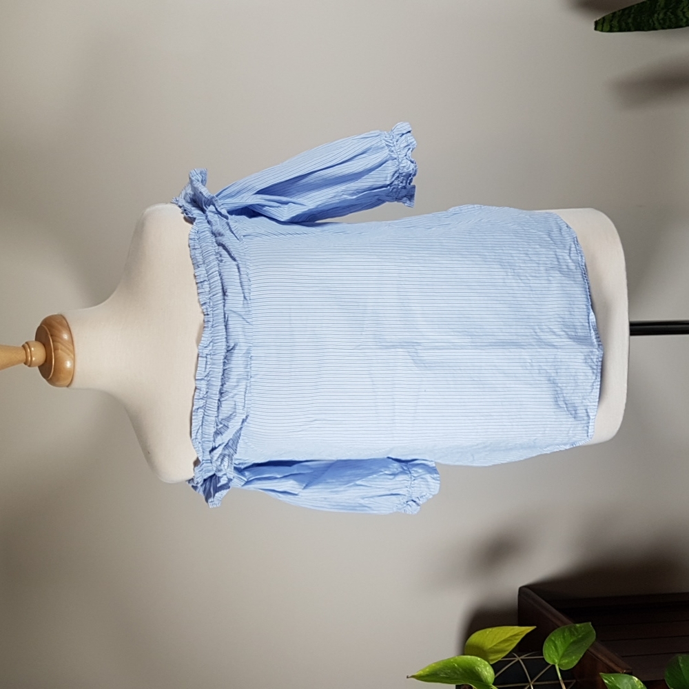 Striped Cotton Off the Shoulder Blouse